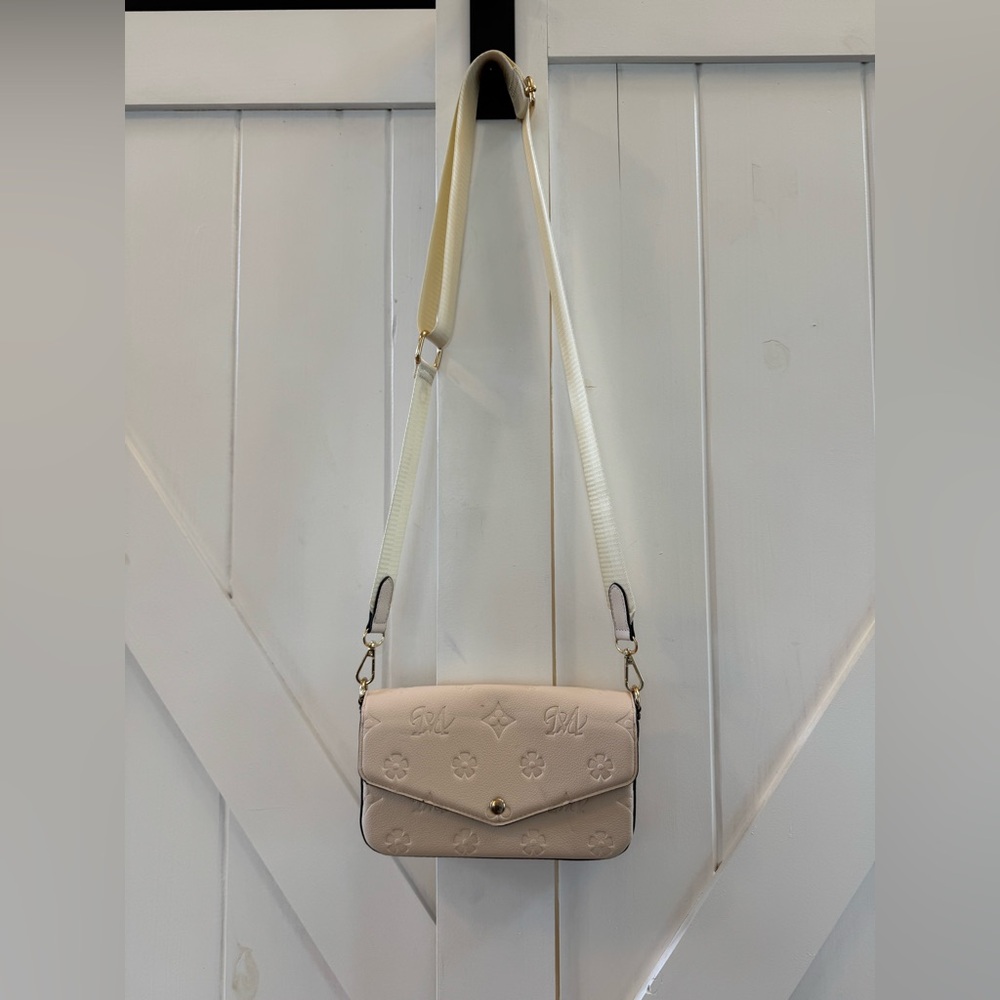 Montana West Floral & Monogram Embossed Leather Cream Crossbody Bag